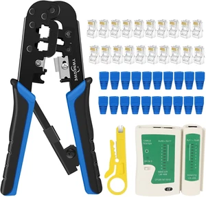 RJ45 Crimping Tool Kit Ethernet Crimp Set, RJ-11, 6P/RJ-12, 8P/RJ-45 Crimp, Cut - Picture 1 of 12