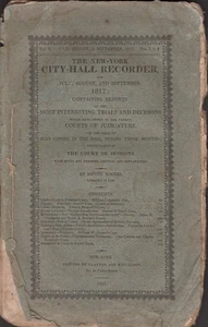 Law / New York City Hall Recorder for July August and September 1817 1st ed Law - Picture 1 of 1