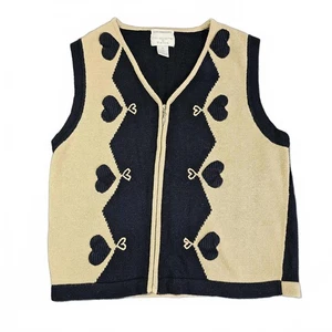 Christopher & Banks Hand Embroidered Knit Vest Size M Full Zip Granny Cottage  - Picture 1 of 8