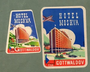 2 different sizes of Moscow Hotel luggage labels Gottwaldov CSR Czechoslovakia - Bild 1 von 1