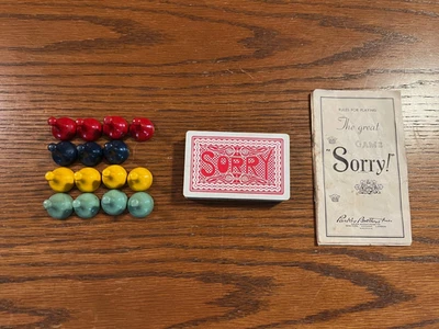 Juego de mesa Sorry 1950 vintage ~ reemplazos (15 peones, 45 cartas y reglas) Foto 1 de 4