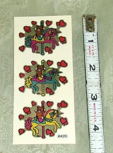Vintage 80er BJ Aufkleber Spezialitäten Folie Chrom Einhorn Teddybär Sticker Streifen 2 - Bild 1 von 1