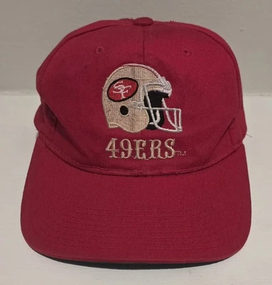 老式旧金山 49 人队 AJD NFL 平沿帽 90 年代头盔标志红色 — 第 1/4 张图片