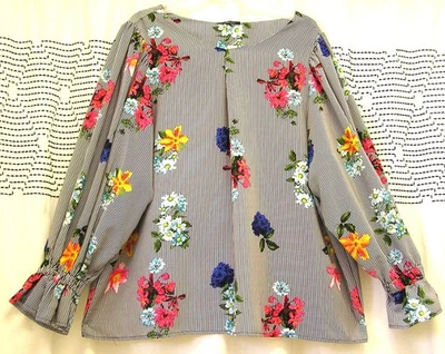 Túnica soprano mujer rayas multicolor, floral, manga larga elástica acampanada 3X Foto 1 de 4