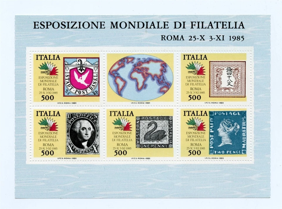 Hoja de estampillas en miniatura de la EXPO filatélica de Roma de Italia 1958 Foto 1 de 1