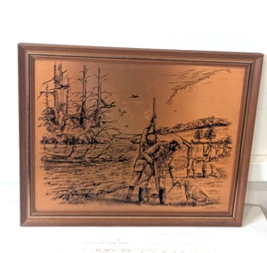 Vintage Framed Copper Etching Hunting Scene, Coppercraft. Pleasure Reproductions - Picture 1 of 11