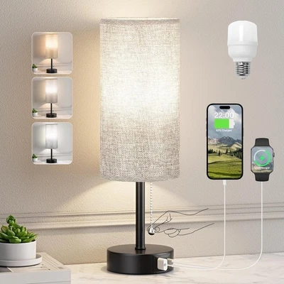 Set of 2 Touch Nightstand Bedside Table Lamp w/ USB Ports Bedroom Living Room - Image 1 of 4
