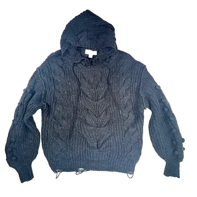 Suéter Wildfox Grueso Tejido con Cable Carbón Sudadera con Capucha Deshilachada Destruido Grunge Talla S Foto 1 de 4