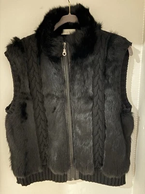 Lord & Taylor Vintage Rabbit Fur Wool Blend Cable Vest XL Black Chic Timeless - Image 1 of 4