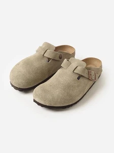 Birkenstock Boston Taupe Suede Soft Footbed Sandals Womens Sz EU 37 US 6 Narrow - Picture 1 of 4