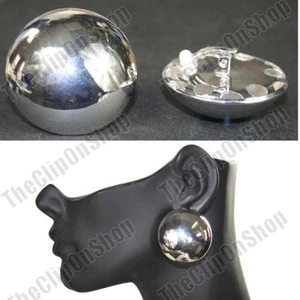CLIP ON RUNDE KUGEL OHRRINGE glänzend SILBER/GOLDFARBEN Spiegel GROßE Metallclips - Bild 1 von 16