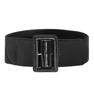 Women's Wide Patent Leather Fashion Belt BlackLarge - Picture 1 of 5