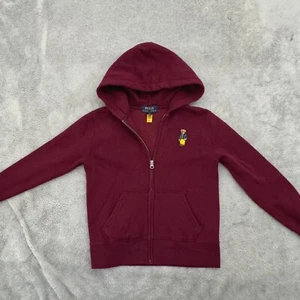 Polo Ralph Lauren Boy's Hoodie Polo Bear Logo Full Zip Logo Size Small Burgundy - Picture 1 of 10