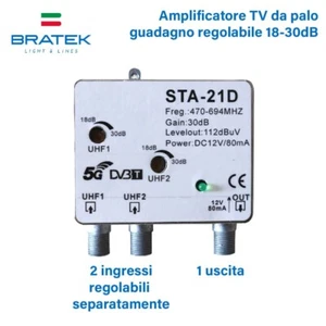 Amplificatore Segnale TV Antenna Digitale Terrestre Da Palo 30DB FILTRO 5G 2i1O - Imagen 1 de 5