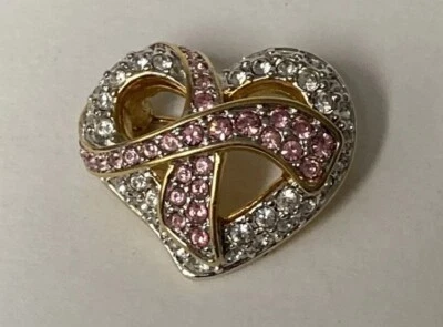 Prendedor SWAROVSKI Joyería Rosa y Cristal Transparente Corazón Cáncer de Mama Foto 1 de 3