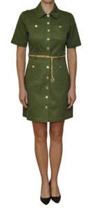 Michael Kors Cotton Utility Dress Chain Belt Short Sleeve Deep Ruscus/Green 4 Nw - Picture 1 of 11