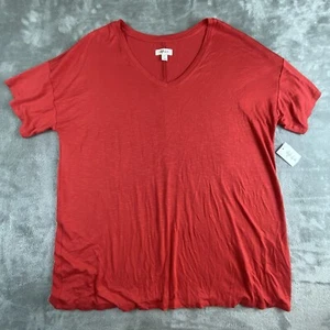 Style & Co Top Womens XL Cherry Bliss Drapey Tee V Neck Short Sleeve Shirt NEW - Picture 1 of 14