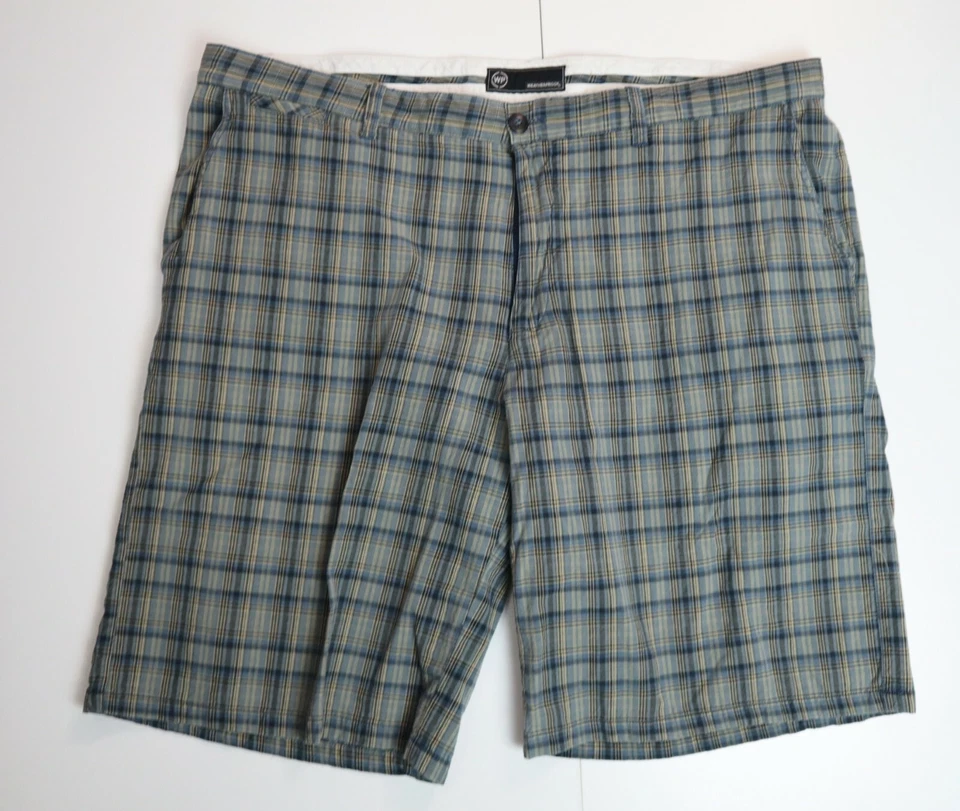 SHORTS BERMUDA HOMBRE BEIGE Y AZUL A CUADROS - RESISTENTES A LA INTEMPERIE - TALLA 42 Foto 1 de 4