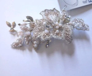 Hair Clips Gold Tone Flower Fabric 4 Inches Wedding Hair Accessories - Picture 1 of 1