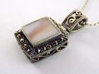 DBJ 925 Sterling Silver Pink Mother of Pearl Shell Marcasite Pendant Necklace