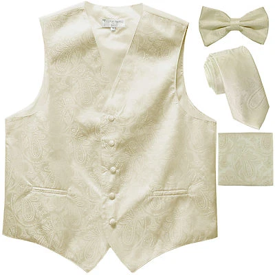 New Men's Paisley Tuxedo Vest Waistcoat _2.5" necktie & Bow tie & Hankie Ivory  - Image 1 of 4