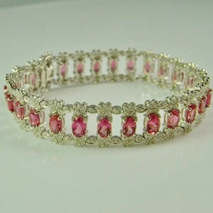 Pink "Padparadscha" Color Tourmaline Diamond 18K Gold Bracelet Peach Tourmaline - Picture 1 of 7