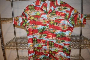Motorcycle Woody Surfing vtg 100% Polyester Hawaiian Aloha Shirt Usa Made Large - Picture 1 of 9