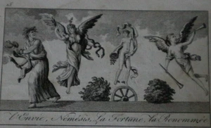 Ancienne gravure XVIIIe mythologie ENVIE NEMESIS FORTUNE RENOMMEE - Picture 1 of 2