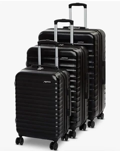 Amazon Basics 3-Piece Luggage Set Hardside Spinner, Black - Excellent Condition - Picture 1 of 5