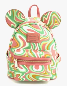 New Loungefly Disney Parks Mickey Mouse Swirl Pink Green Lime Mini Backpack (Q) - Picture 1 of 8
