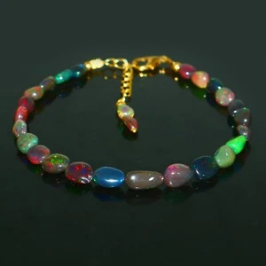 AAA+ Natural Ethiopian Black Opal Bracelet Fire Opal Gemstone Bracelet 7 inches - Picture 1 of 6