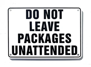 "DO NOT LEAVE PACKAGES UNATTENDED" Sign-Heavy Duty Aluminum - Picture 1 of 6