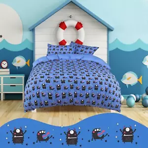 3 Piece Polyester Microfiber Kids Duvet Cover Set Black Cartoon Pattern - Picture 1 of 10