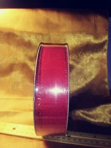 10 Continuous Yards Red Burlap Ribbon Trimmed In Wire Glitter 1.5 In Wide - Picture 1 of 2