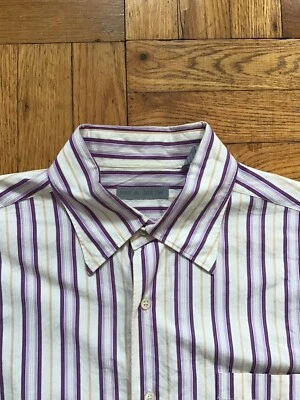 Luxe Martin Gordon Large Purple/Beige Striped Button-Front Shirt,100%Cotton,MINT - Image 1 of 3