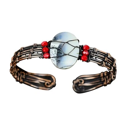 Dendrite Opal Stone Copper Daughters Day Christening Twisted Bangle Bracelet - Изображение 1 из 4