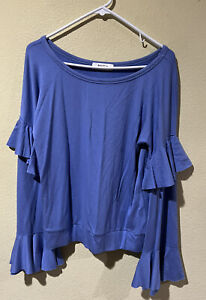Bailey/44 Women Sz M Valedictorian Long-Sleeve Ruffle Sweater Top Blue Modal W1
