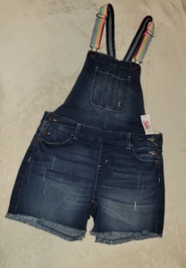 Justice Girls Original NWT 18 Dark Wash Rainbow Straps Shortalls Shorts - Picture 1 of 4