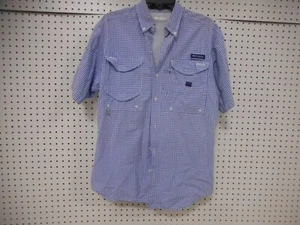 Columbia Omni Shade Shirt Womens Small Blue Check Button Up Super Bonehead Mesh - Picture 1 of 7