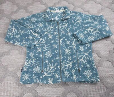 Chaqueta Columbia De Colección Para Mujer Grande Azul Polar Cremallera Hoja de Nieve Abstracta Hecha en EE. UU. Foto 1 de 4