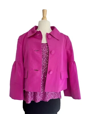 Chaqueta corta Ellen Tracy 100 % seda manga campana talla 10 y top de lentejuelas talla M magenta Foto 1 de 4