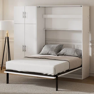 Full Size Murphy Bed with Lockers and Wardrobes, White 7AAK - Picture 1 of 16