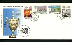 Postal History St. Lucia FDC #923-926 Lloyd's of London silver fire 1988 - Picture 1 of 2
