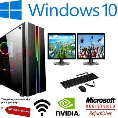 Gaming PC Bundle Intel Quad Core 8GB 1TB Windows 10 GT710 DUAL SCREEN Budget  - Image 1 of 4