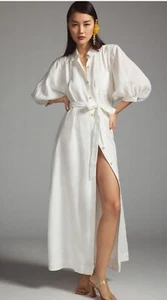 Anthropologie Maeve Shirt Dress Linen The Mona Puff-Sleeve Retro Preppy MP NWT - Picture 1 of 14