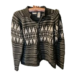 The Villager Sport Fair Isle Petite Large Women's Cardigan Full Zip Gray White - Picture 1 of 10