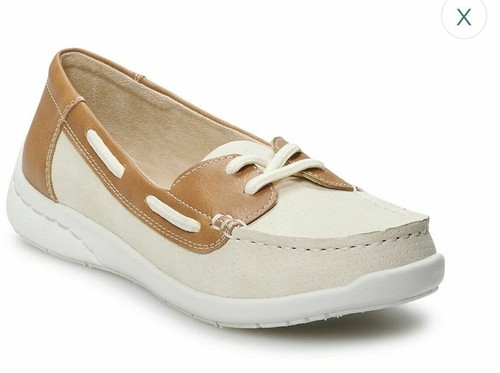 ASICS Womens Croft & Barrow Adagio Beige Ivory Casual Slip On Boat Loafers Shoes NEW**