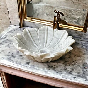 White Marble Floral Basin - Picture 1 of 4