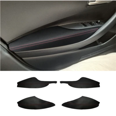 Black Leather & Red Stitches Door Armrest Cover For Toyota Corolla 2019-2022 - Image 1 of 4