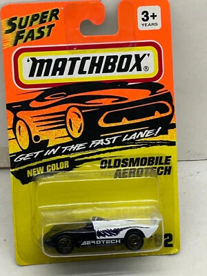 1993 MATCHBOX SUPERFAST #62 PURPLE/WHITE OLDSMOBILE AEROTECH NEW ON CARD - Image 1 of 3